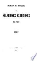 Memoria que el Ministro de Relaciones Exteriores presenta a la Legislatura Ordinaria de