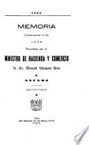 Memoria que presenta el Ministerio de Hacienda y Comercio