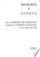 Memoria y cuenta que el Ministro de Educación presenta al Congreso Nacional de la República de Venezuela