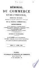 Mémorial du commerce et de l'industrie répertoire universel, théorique et pratique législatif et judiciaire de la scienze commerciale