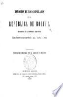Memorias de los consulados de la República de Bolivia residentes en la República Argentina