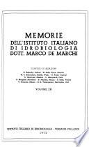 Memorie Dell'Istituto Italiano Di Idrobiologia Dott. Marco De Marchi