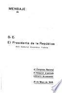 Mensaje de S. E. el Presidente de la República en la apertura de las sesiones ordinarias del Congreso Nacional