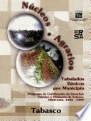 Núcleos Agrarios. Tabulados Básicos por Municipio. Programa de Certificación de Derechos Ejidales y Titulación de Solares, PROCEDE, 1992-1999. Tabasco