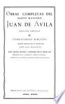 Obras Completas Del Santo Maestro Juan de Avila: Comentarios bíblicos