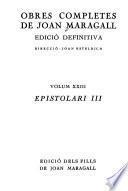 Obres completes de Joan Maragall: Epistolari III
