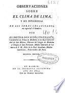 Observaciones sobre el clima de Lima y sus influencias en los seres organizados, en especial el hombre