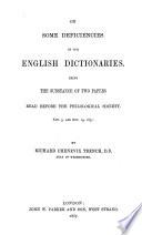 On Some Deficiencies in Our English Dictionaries