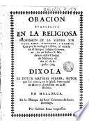 Oracion evangelica en la religiosa profession de la Señora Sor Iuana Amar, Montaner, y Dameto