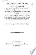 Oración inaugural que en la abertura del Real Colegio de Farmacia de San Victoriano de Barcelona, dixo en el día 23 de octubre de 1815