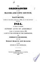 ORDINANCES AND RESOLUTINS OF THE MAYOR AND CITY COUNCIL OF BALTIMORE