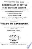 Proyecto de ley de clasificacion de rentas de la República Mexicana ... conforme á los conceptos del Sr. D. Luis de la Rosa, y los del actual Ministro de Hacienda, D. Guillermo Prieto, fundado en la esperiencia y practica de sus resultados en el estado de Zacatecas, con las reformas convenientes ... del Sr. Gobernador ... del mismo estado D. Victoriano Zamora