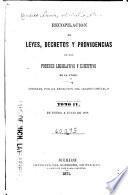 Recopilacion de leyes, decretos y providencias de los poderes legislativo y ejecutivo de la union ...