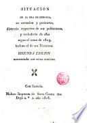 Situación de la Isla de Menorca, su extensión y perímetro distancia respectiva de sus poblaciones y vecindario de ellas según censo de 1805 ...