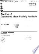 Title List of Documents Made Publicly Available
