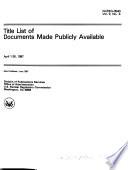 Title List of Documents Made Publicly Available