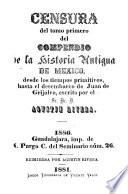 Tres documentos sobre el tomo 1.−p0 −del Compendio de la historia antigua de México