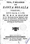 Vida y milagros de Santa Rosalia Virgen