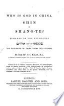 Who is God in China, Shin Or Shang-te?