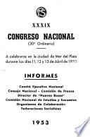 XXXIX [i.e. Trigésimo noveno] Congreso Nacional, (30 Ordinario), a celebrarse en la ciudad de Mar del Plata durante los días 11, 12 y 13 de abril de 1953