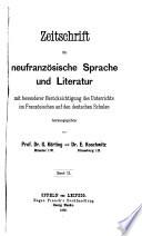 Zeitschrift für neufränzosische Sprache und Litterature